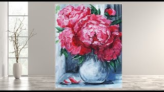 How to Paint a Peony Acrylics /Step by Step / MariArtHome