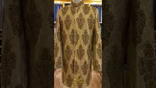 Luxury customized sherwani with full embellishment | Mens Golden Sherwani Package for Groom