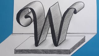 3d Drawing Letter W On Flat Paper For Beginners / How To Write Easy Trick Art With Pencil - Marker