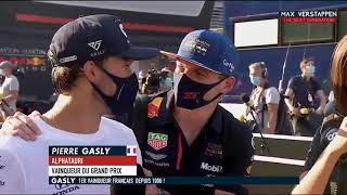 Max Verstappen congratulating Pierre Gasly with his #ItalianGP win