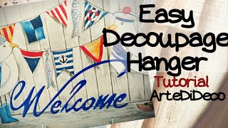 Decoupage easy:Hanger!Εύκολο καδράκι/κρεμάστρα με χαρτοπετσέτα χωρίς κόλλα ντεκουπάζ! ArteDiDeco[CC]