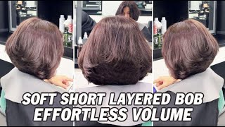 Elegant Soft Short Layered Bob with Volume | Medium to Bob Hair Transformation