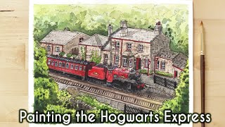 Harry Potter Watercolor Painting  //  Hogwarts Express at Hogsmeade  //  Time Lapse Art