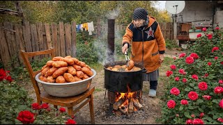 94 y/o Grandma Rose Making Golden Fried Buns | Azerbaijan country life