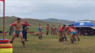 Mongolian Traditional Wrestling at the small village Naadam Festival