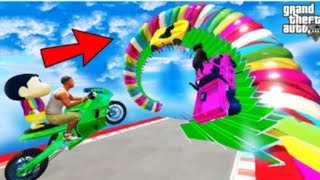 FRANKLIN TRIED IMPOSSIBLE COLOURFUL LOOP MEGA RAMP PARKOUR JUMP CHALLENGE GTA 5 | SHINCHAN and CHOP