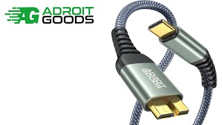 AdroitGoods USB-C To Micro-B Cable - Hard Drive Cable - Micro B 3.0/5Gbps - 200cm - Nylon Braided