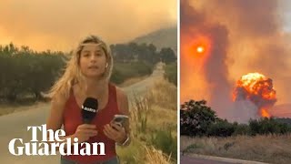 Greek wildfires: moment ammo depot explodes caught on live TV broadcasts