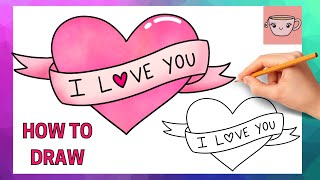 How To Draw a Valentine's Day Heart with Love Banner | Cute Easy Step By Step Drawing Tutorial