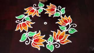 Simple Lotus Flower Rangoli || 5x3 Dots Diwali Special Rangoli || Easy Diwali Rangoli With Dots