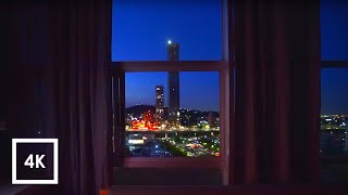 City Night View - Open Window Cityscape Sounds and Traffic Ambience | 4k ASMR