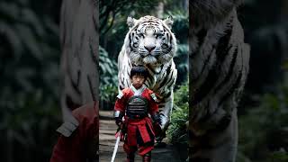 Young Samurai \u0026 White Tiger: A Fearless Pair in Action 🗡️🐯 #ai #samurai #whitetiger #warriorspirit