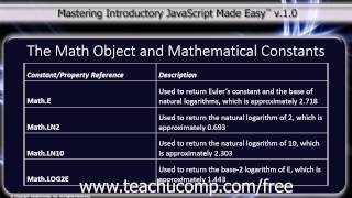 JavaScript Training Tutorial The Math Object and Mathematical Constants