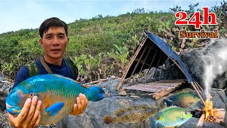 24h sống trên đảo hoang dựng trại săn đêm bội thu cá | 24 hour solo camping survival