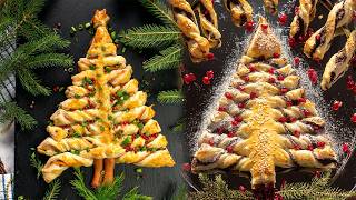 Christmas tree made of puff pastry with salmon or poppy seed filling