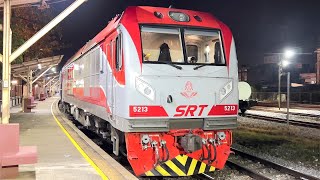 SRT. 2 QSY 2 ขบวนยามค่ำคืนที่สถานีรถไฟสุราษฎร์ธานี กับขบวน 38+46 ที่พ่วงรถจัดเฉพาะติดรถจักรอีกด้วย