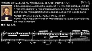 슈베르트 피아노 소나타 제7번 내림마장조, D. 568 (작품번호 122) 제2악장: 매우 느리고 부드럽게, 사단조, 3/4 박자, 가요 형식 / 악보를 통한 악곡 분석