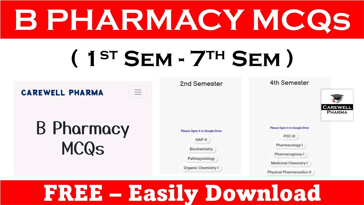 B Pharmacy MCQs With Answer For FREE || 1st Sem To 7th Sem || Easily ...