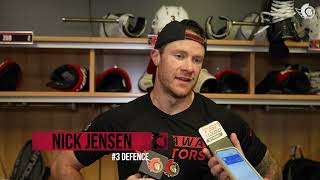 Linus Ullmark, Nick Jensen, and Travis Green Pregame Media vs BUF