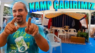 KAMP ÇADIRIMIZ 3 ÇOCUKLA KAMP. MARMARİS ÇUBUCAK KAMPINDA 1 AY ÇADIR KURDUK. YENI GÖLGELİK ALDIK.