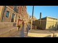 beautiful morning light on the boston waterfront bike ride. boston massachusetts. 4k 60fps