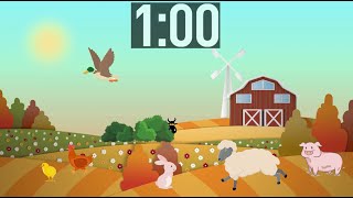 1 Minute Countdown Timer with Music | Farm Animals Timer