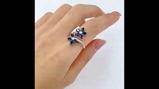 S925 Platinum-Plated Natural Sapphire Silver Ring for Women