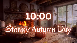 10 MINUTE TIMER | Cozy Cottage Autumn Kitchens with Rain, Thunder & Crackling Fire