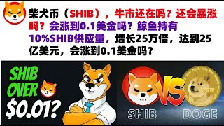 柴犬币（SHIB），牛市还在吗？还会暴涨吗？会涨到0.1美金吗？鲸鱼持有10%SHIB供应量，增长25万倍，达到25亿美元，最初投资仅1万美元，会涨到0.1美金吗？#shib币#柴犬币#屎币行情分析