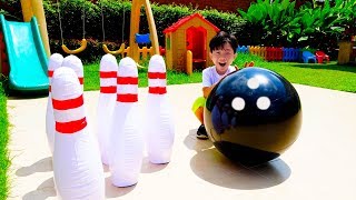 Giant Inflatable Bowling Toy Pretend Play Video for Kids Fun Outdoor Playground for Children