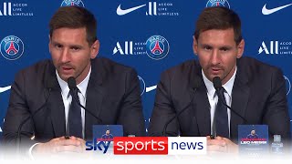 Lionel Messi discusses playing alongside Kylian Mbappé in his first PSG press conference