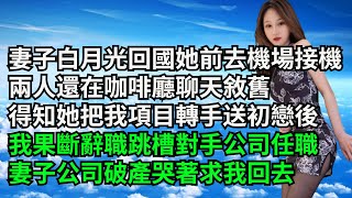 妻子白月光回國她前去機場接機，兩人還在咖啡廳滿臉愛意聊天敘舊，得知她把我項目轉手送初戀後，我果斷辭職跳槽對手公司任職，妻子公司破產哭著求我回去【三味時光】#激情故事#大彬情感#夢雅故事#小說#爽文