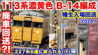 【JR西日本 113系濃黄色 B-14編成 幡生へ向けて廃車回送?! 回8345M 2024.1】