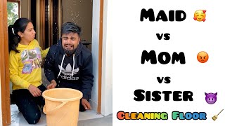 Maid🧕 Vs Mom 👩🏻‍🦱 Vs Sister 👧🏻 ~ Cleaning Floor 😂 #priyalkukreja #shorts #ytshorts