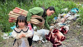 A homeless mother and child scavenge for scrap to survive