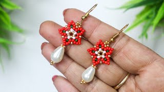 DIY Christmas Earrings//Handmade Jewelry//Seed Bead Earrings//Beaded Earrings-Easy And Quick Craft