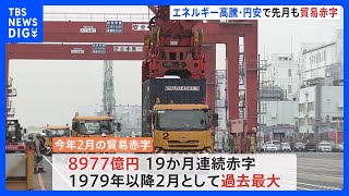 今年2月の貿易赤字　8977億円　19か月連続赤字　エネルギー価格・円安などで｜TBS NEWS DIG