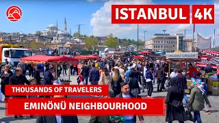 Thousands Of Travelers In Eid al-Fitr Istanbul 2023 Eminönü Neighbourhood Walking Tour|4k 60fps