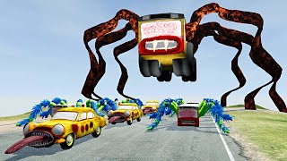 Bus Eater \u0026 Car Eater Cars vs Obstacle Road with BUS EATER \u0026 TRIPLE HEAD HOUSE HEAD – BeamNG.Drive