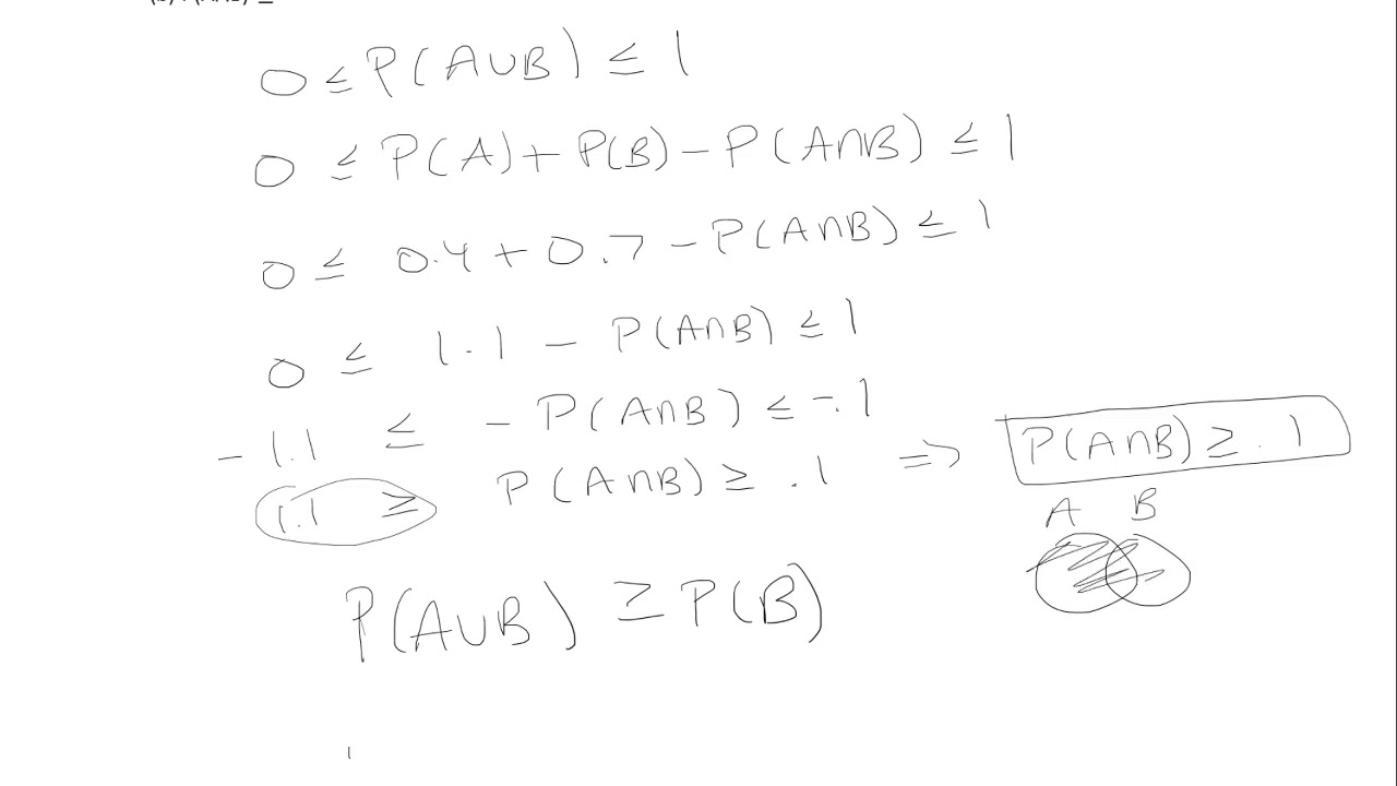 P(A)=0.4 P(B)=0.7, P(A∩B) ≥ P(A∩B) ≤ - YouTube