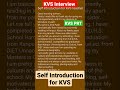 self introduction for kvs interview kvsinterview kvs kvsinterviewpreparation kvstgt interview