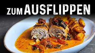 Mediterrane Puten Roulade mit Schafskäsefüllung. Das Rezept ist zum Ausflippen!