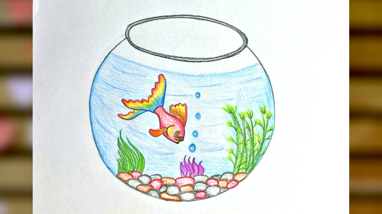 Fish Bowl Drawing || How To Draw Fish Aquarium Easy Step By Step ...