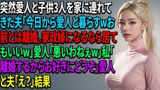 突然愛人と子供3人を家に連れてきた夫「今日から愛人と暮らすwお前とは離婚。家政婦になるなら居てもいいw」愛人「悪いわねぇw」私「離婚するからお好きにどうぞ」愛人と夫「え？」結果【スカッとする話】