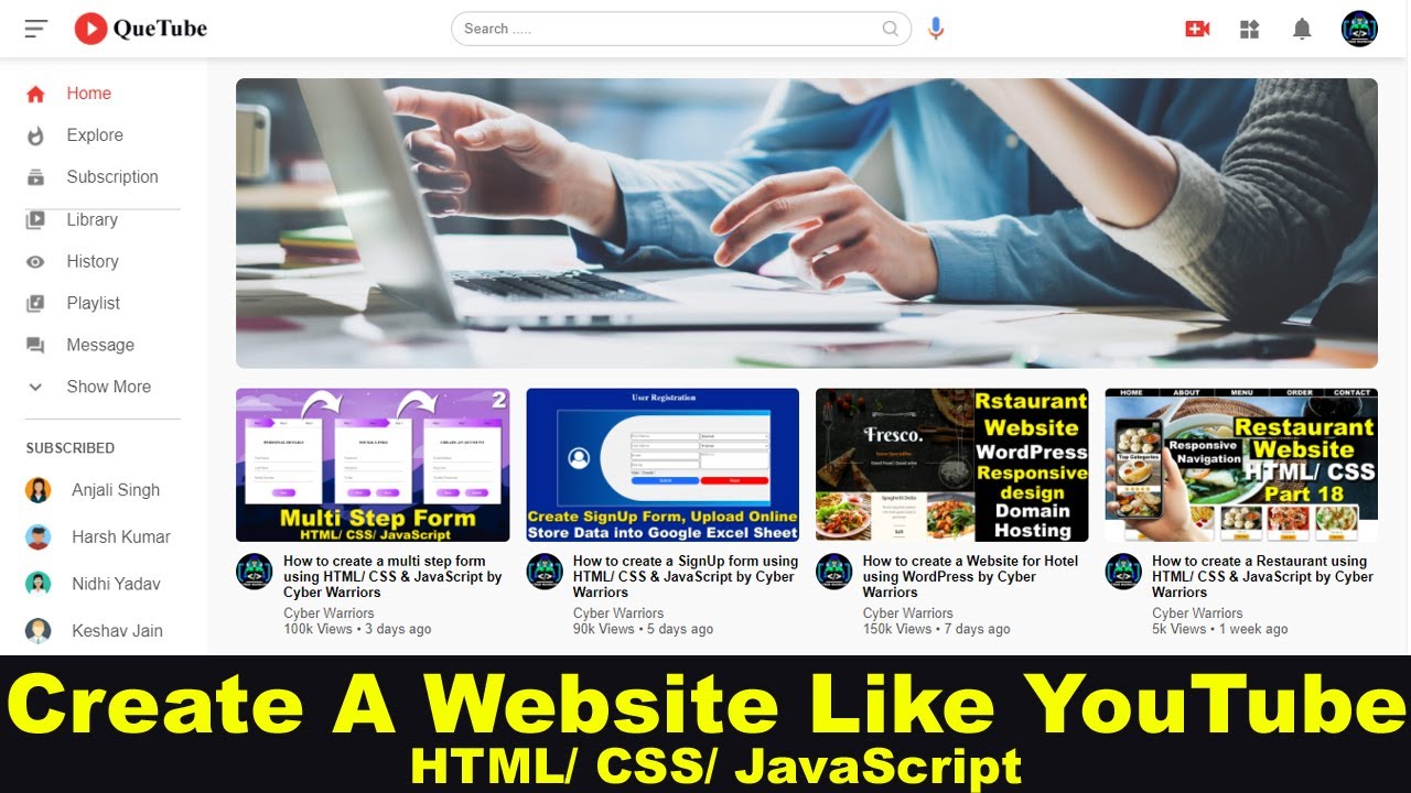 How To Create A Website Like Youtube Using Html Css And Javascript How