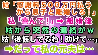 【スカッとする話】義母「慰謝料500万円払うから息子と離婚しろ！」私「喜んで〜！」→離婚後に義母から突然の連絡…義母「後悔してるわ！助けてちょうだ