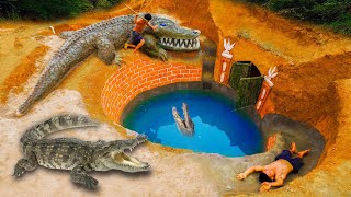Build Underground Swimming Pool Water Slide Crocodile Around Secret Underground House - full