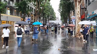 Seoul Heavy Rain Walk in Market Street Relaxes You. Calming Sound for Sleep Study Work.