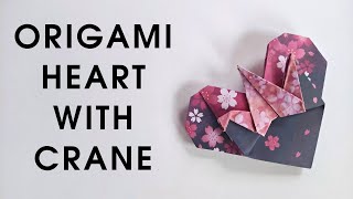 Easy origami HEART WITH CRANE | How to make a paper heart with crane