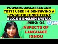 TESTS USED IN IDENTIFYING A SYNTACTIC CONSTITUENTBLOCK-5 ENGLISH SYNTAX MEG 04 Aspects of Language